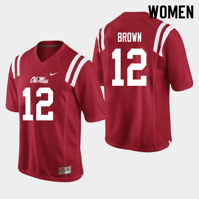 Jakivuan Brown Ole Miss Rebels NCAA Women's Red #12 Stitched Limited College Football Jersey ATY5858TI
